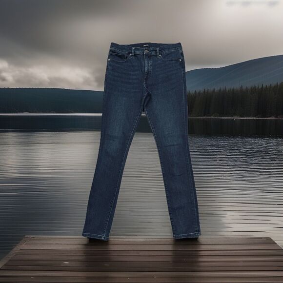 Express Skinny Mid Rise Jeans 10 (31x29) Dark Wash Blue Super Stretch Womens - Picture 1 of 11